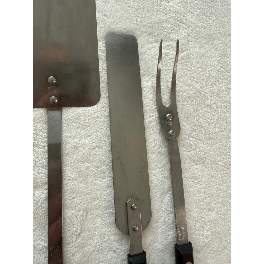 Vintage Set of 3 Ekco Forge Stainless Steel USA Spatula Turner Fork Black Handle